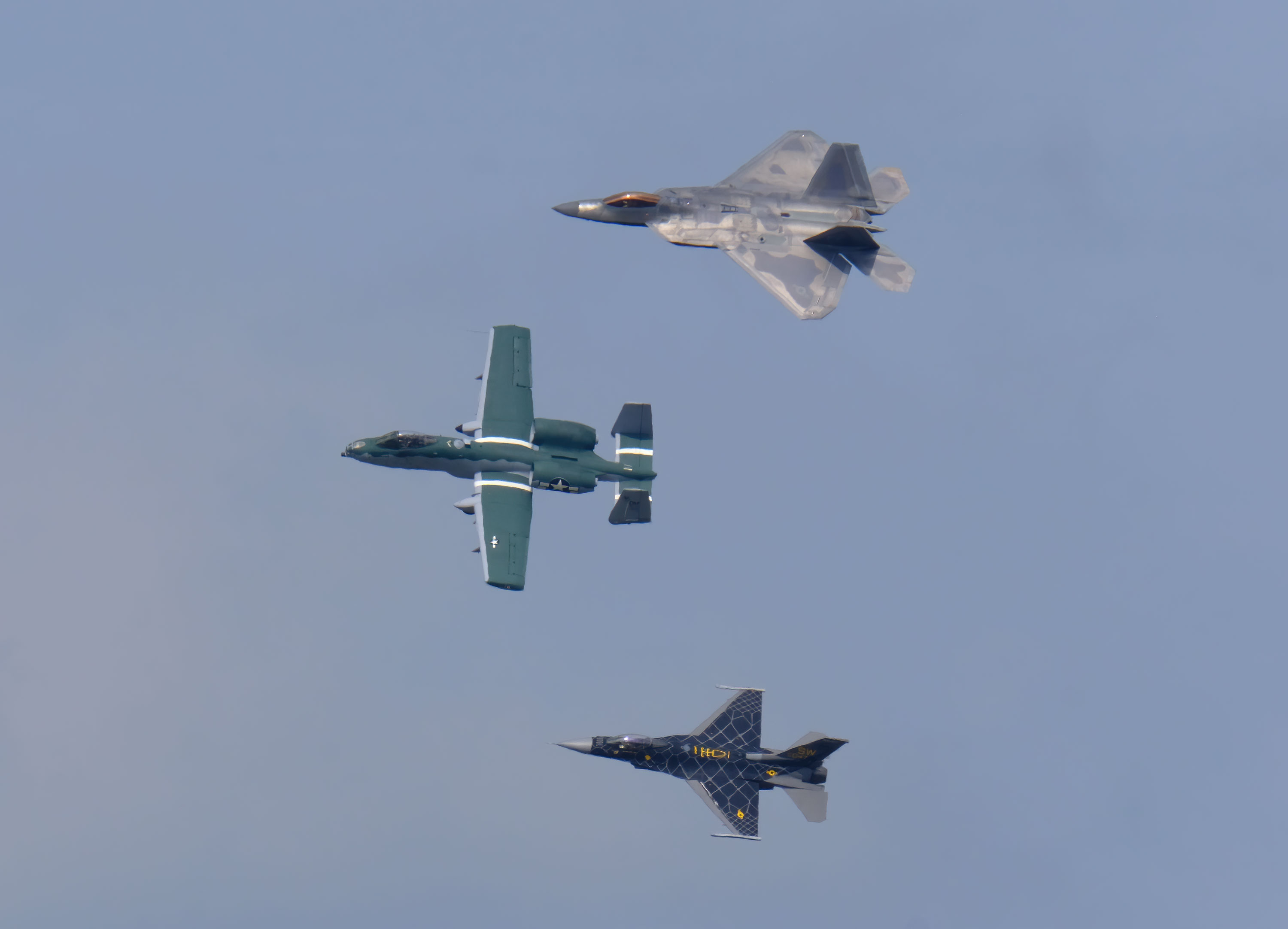 A-10 Thunderbolt, F-16 Viper, F-22 Raptor
