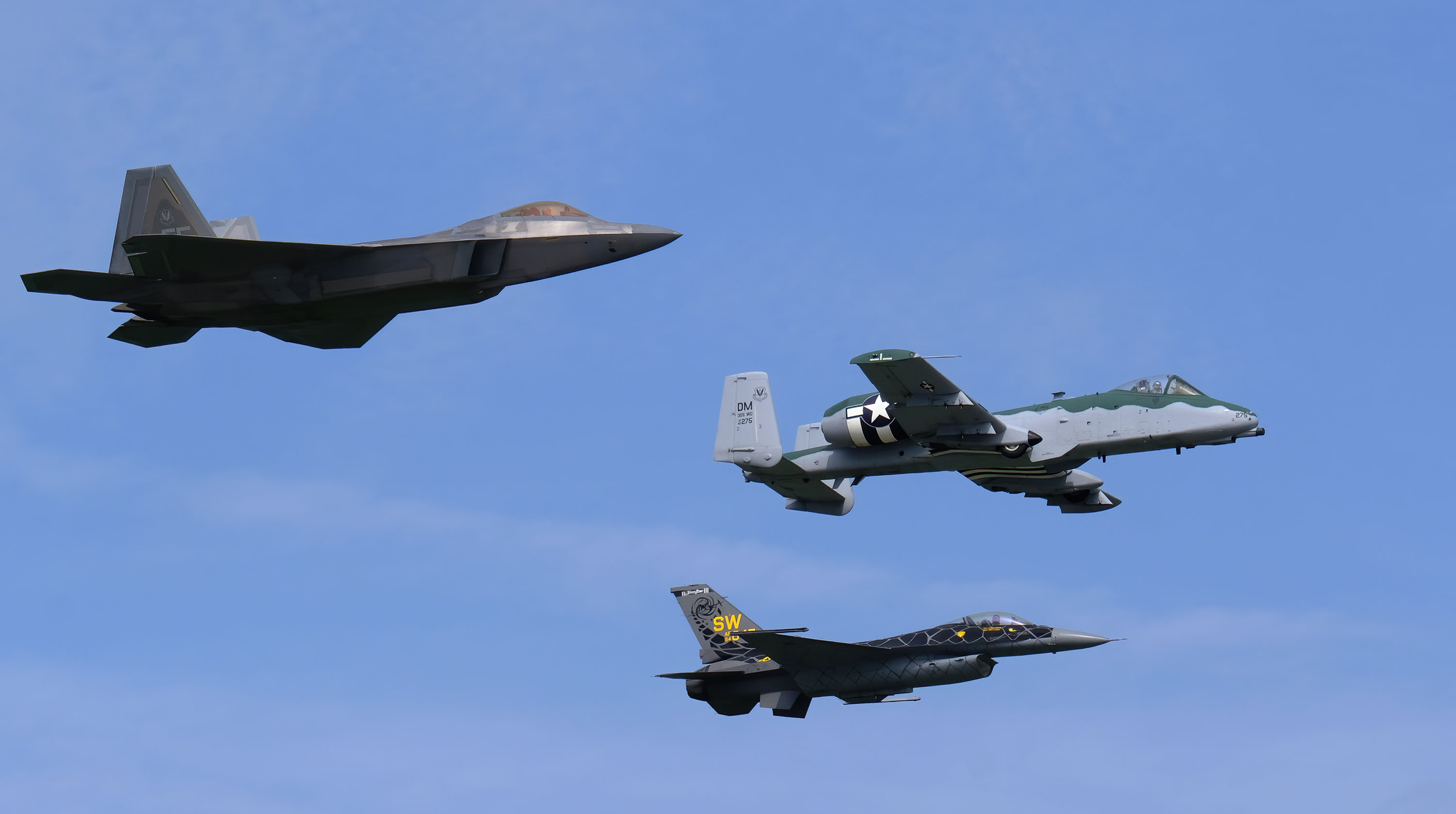 A-10 Thunderbolt, F-16 Viper, F-22 Raptor